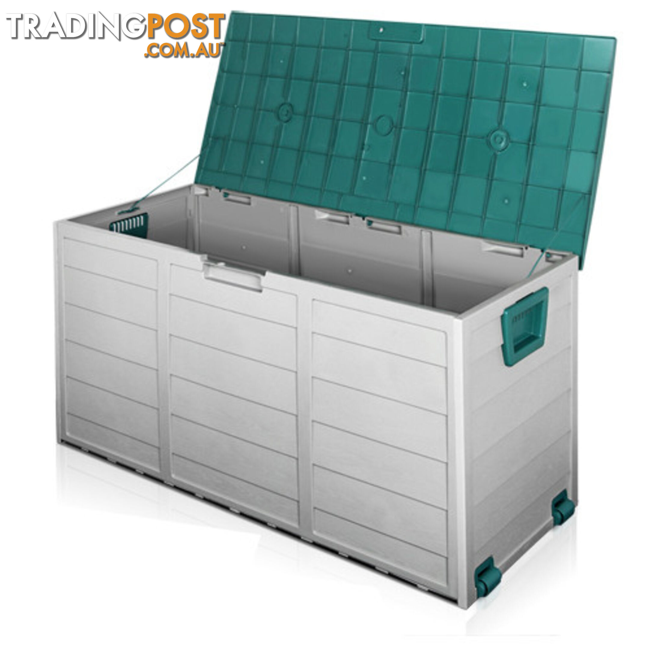 290L Plastic Outdoor Storage Box Container Weatherproof Grey Green