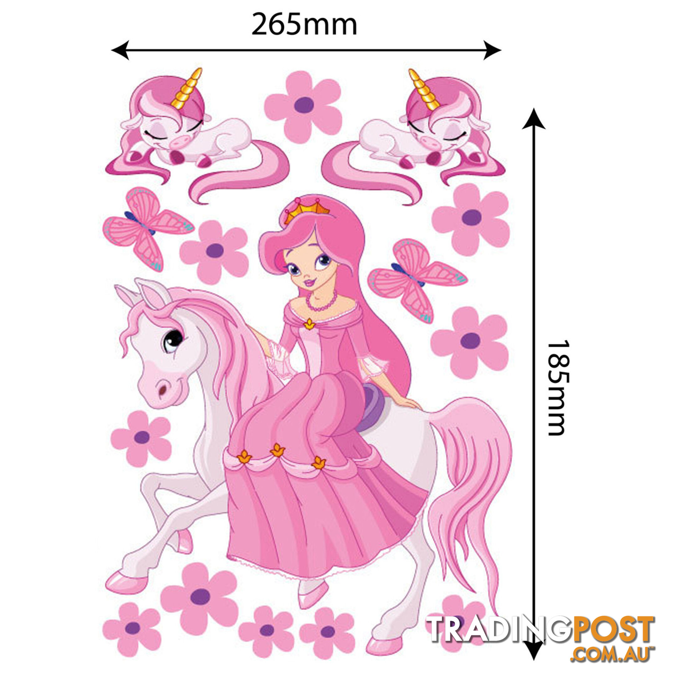 Medium Size Princess on a horse with unicorns Wall Sticker - Totally Movable