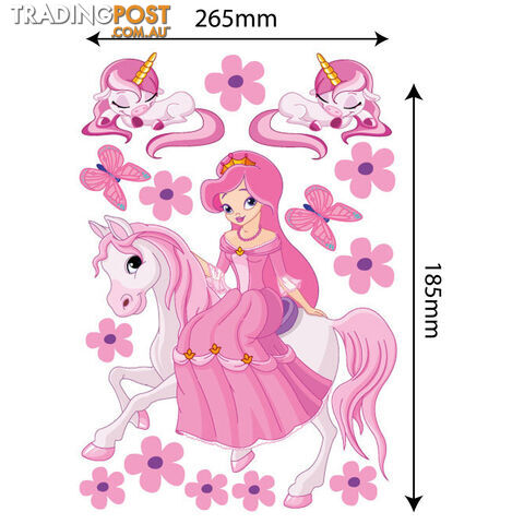 Medium Size Princess on a horse with unicorns Wall Sticker - Totally Movable