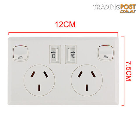 10A Double Australian USB Power Point Power Supply Wall Plug 2 Socket Switch