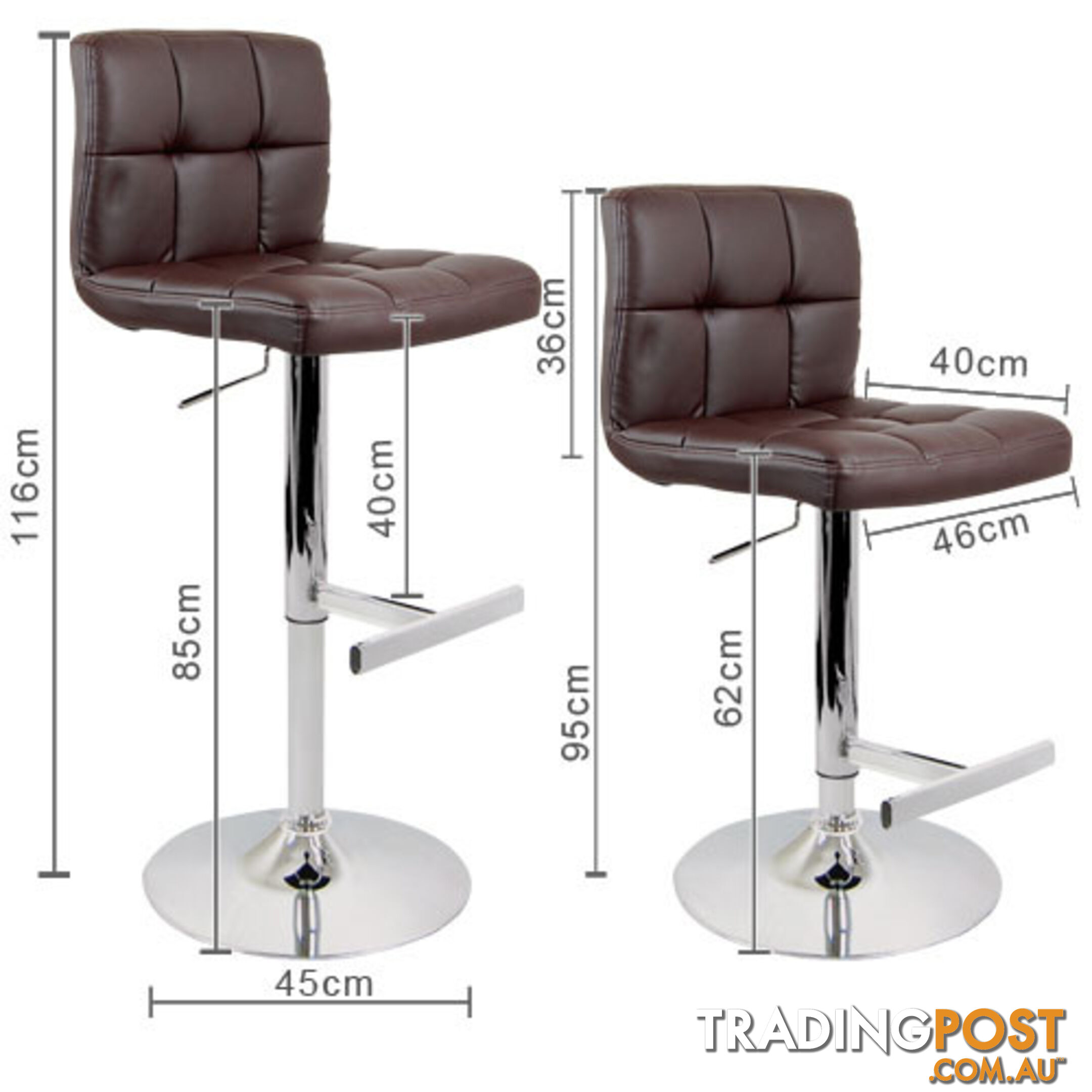 Set of 2 PU Leather Kitchen Bar Stool Chocolate