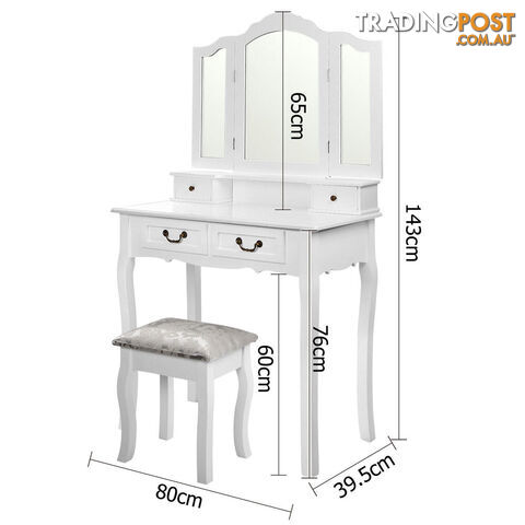 4 Drawer Dressing Table w/ Mirror White