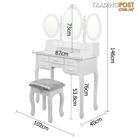 7 Drawer Dressing Table w/ Mirror White