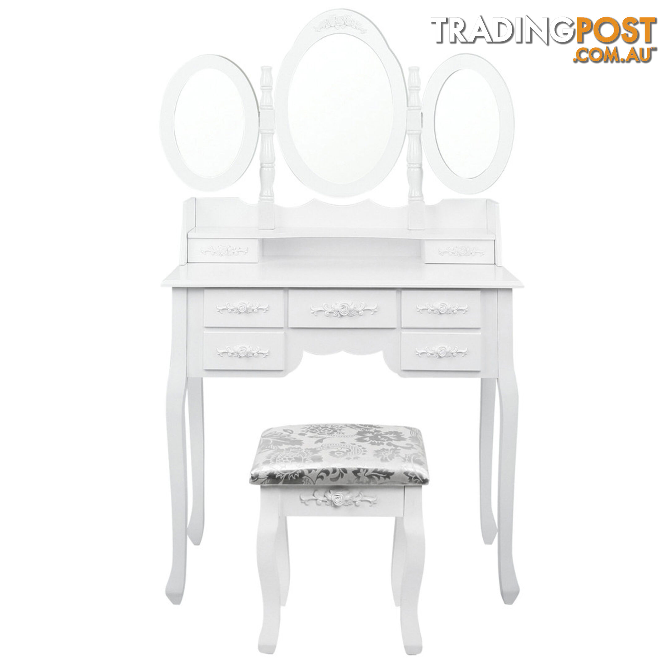 7 Drawer Dressing Table w/ Mirror White