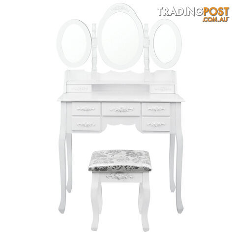 7 Drawer Dressing Table w/ Mirror White