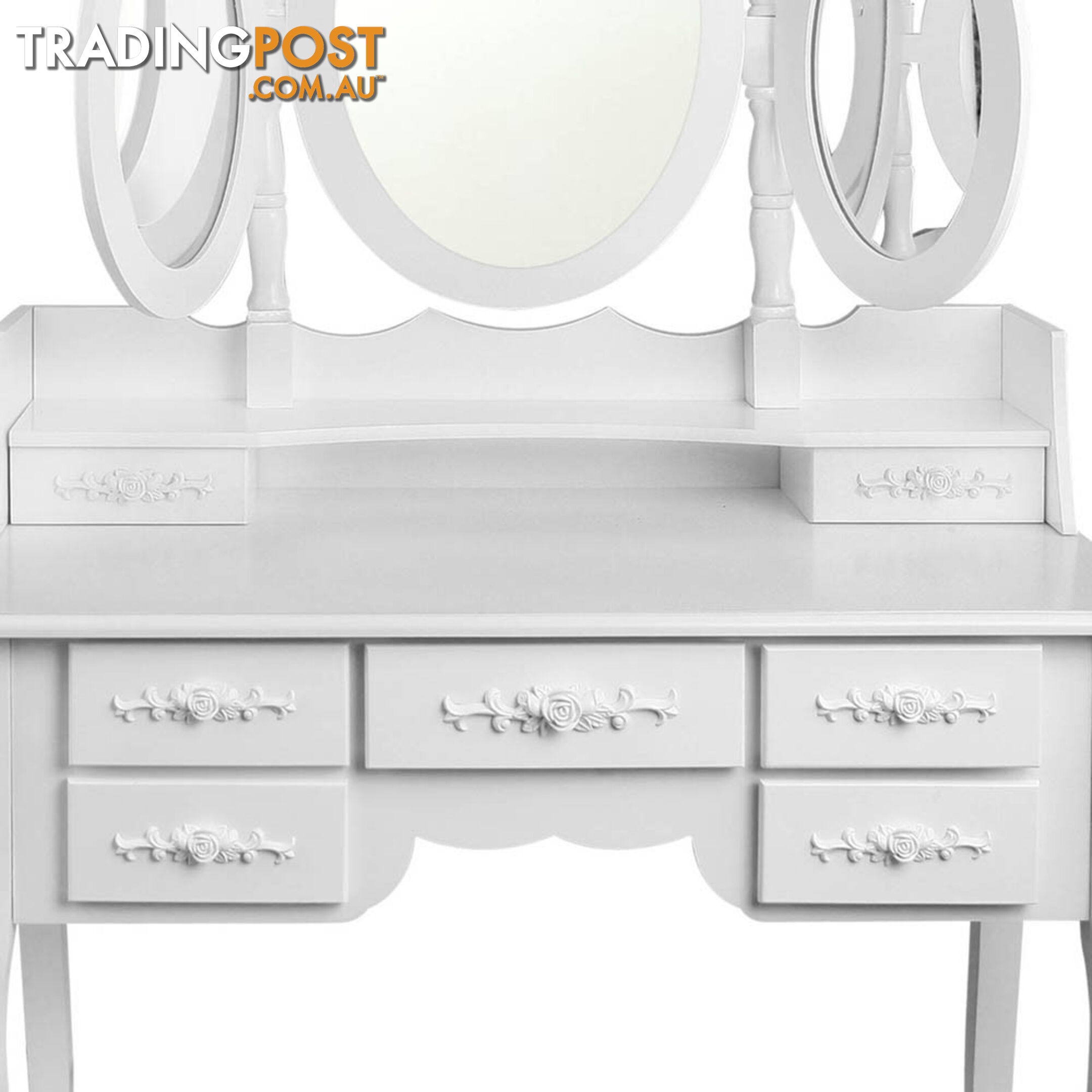 7 Drawer Dressing Table w/ Mirror White