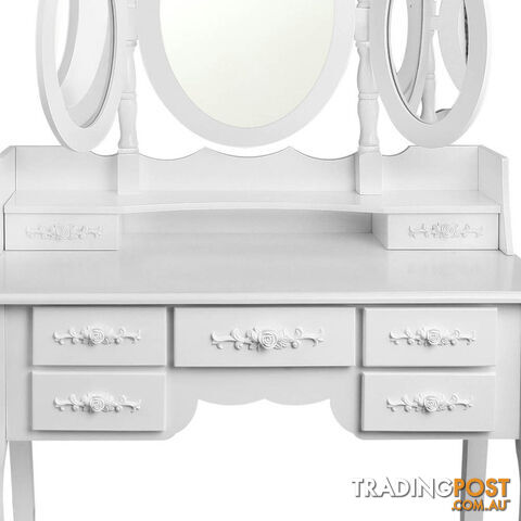 7 Drawer Dressing Table w/ Mirror White