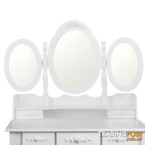 7 Drawer Dressing Table w/ Mirror White