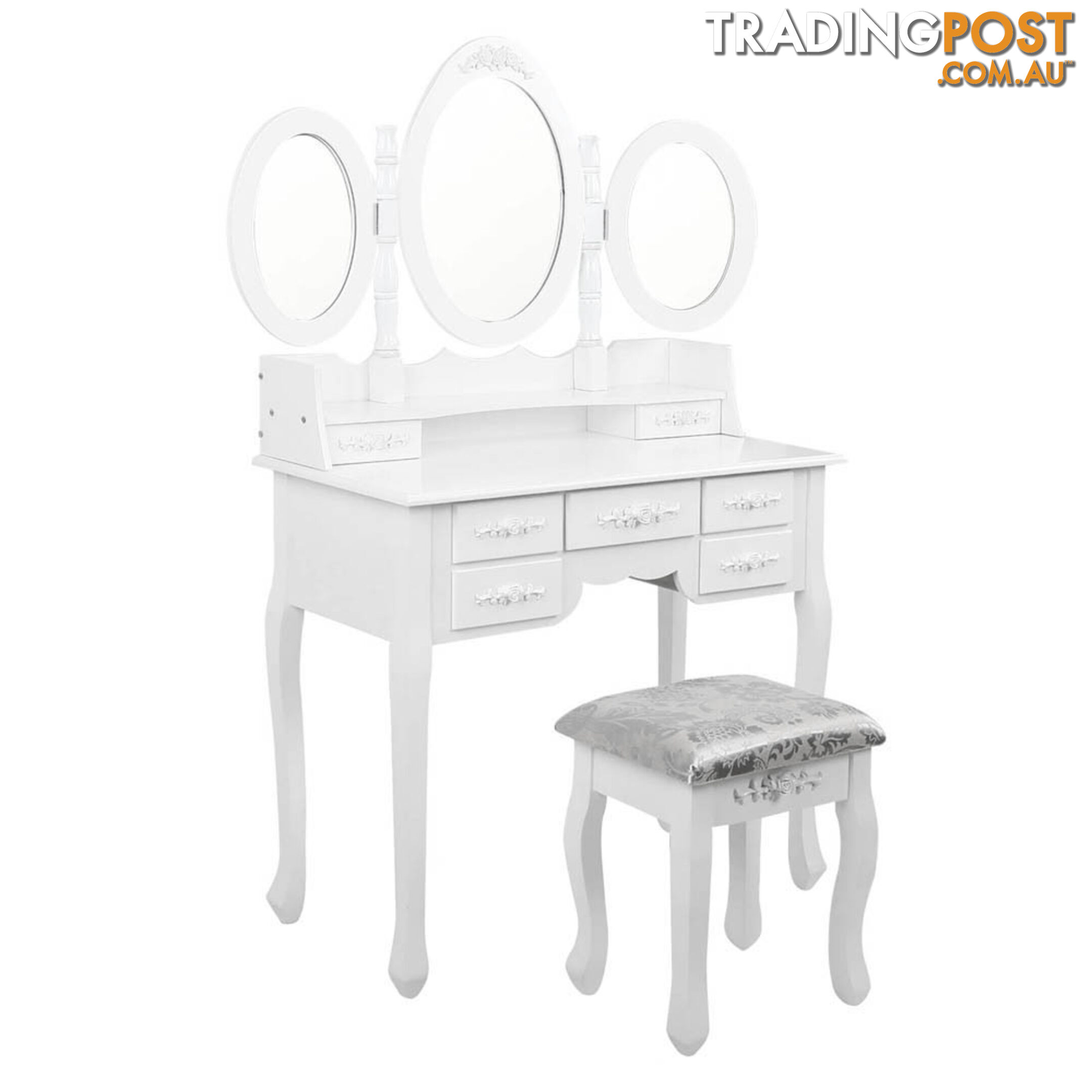 7 Drawer Dressing Table w/ Mirror White