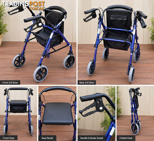 Blue 4-Wheel Rollator Walker with Seat and Brakes