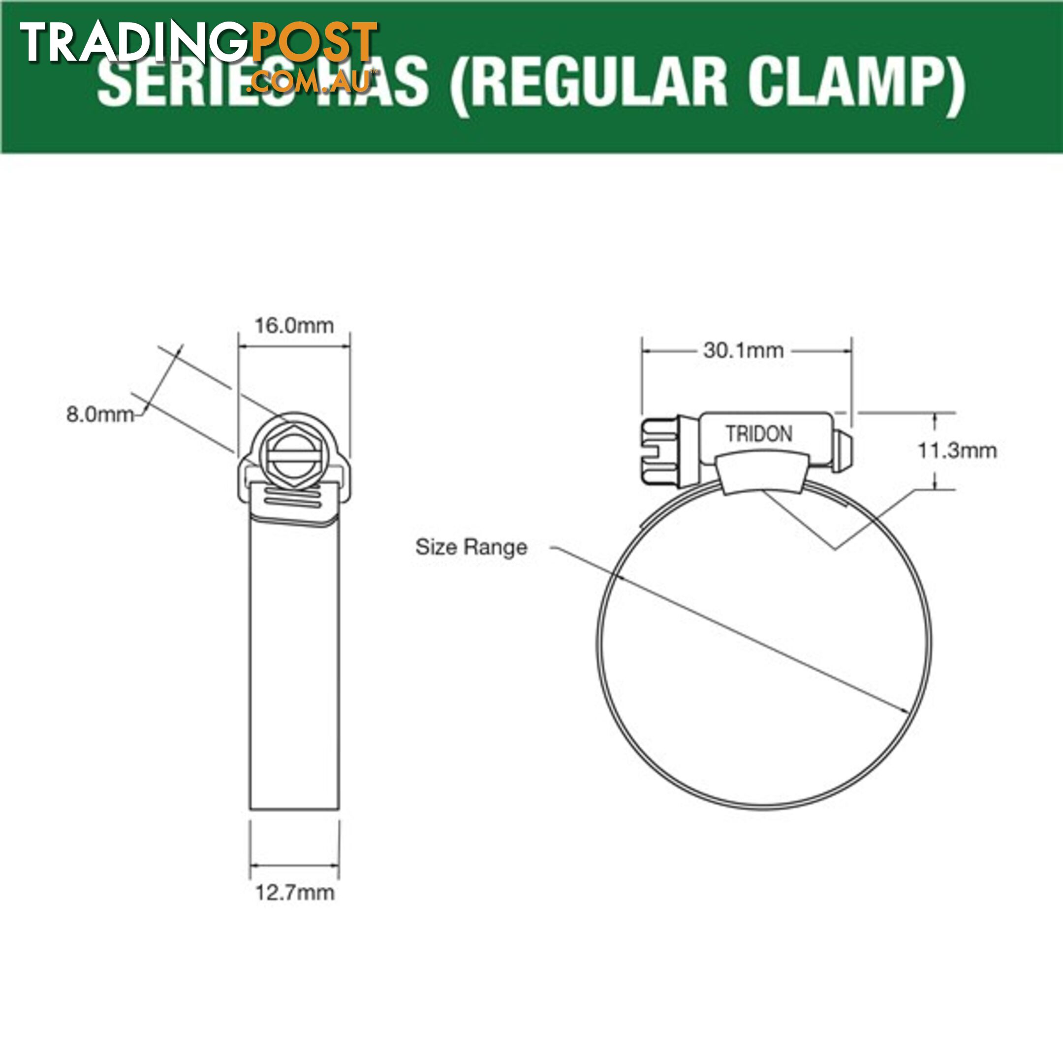 Tridon Full S. Steel Hose Clamps 222mm â 273mm Perforated Band 10pk SKU - HAS164