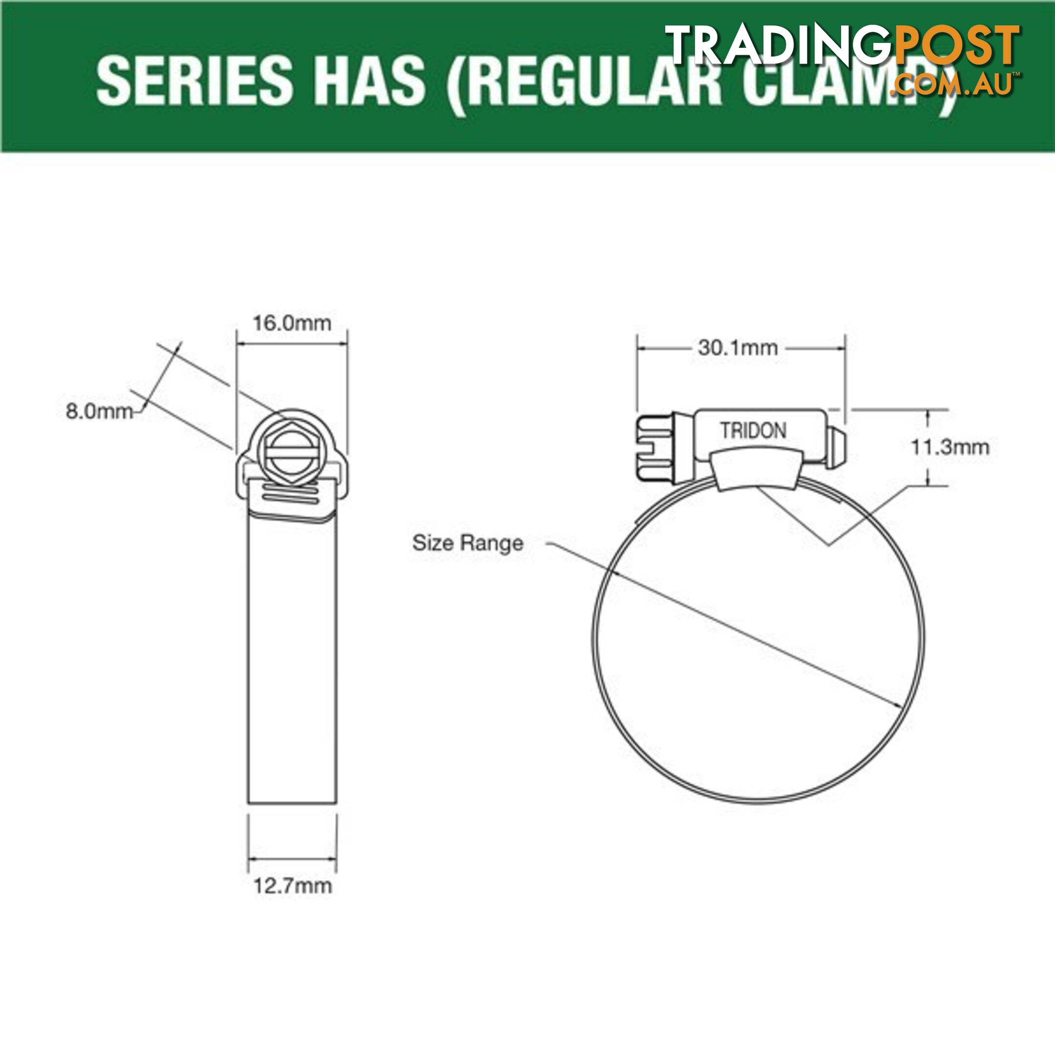 Tridon Full S. Steel Hose Clamps 222mm â 273mm Perforated Band 10pk SKU - HAS164