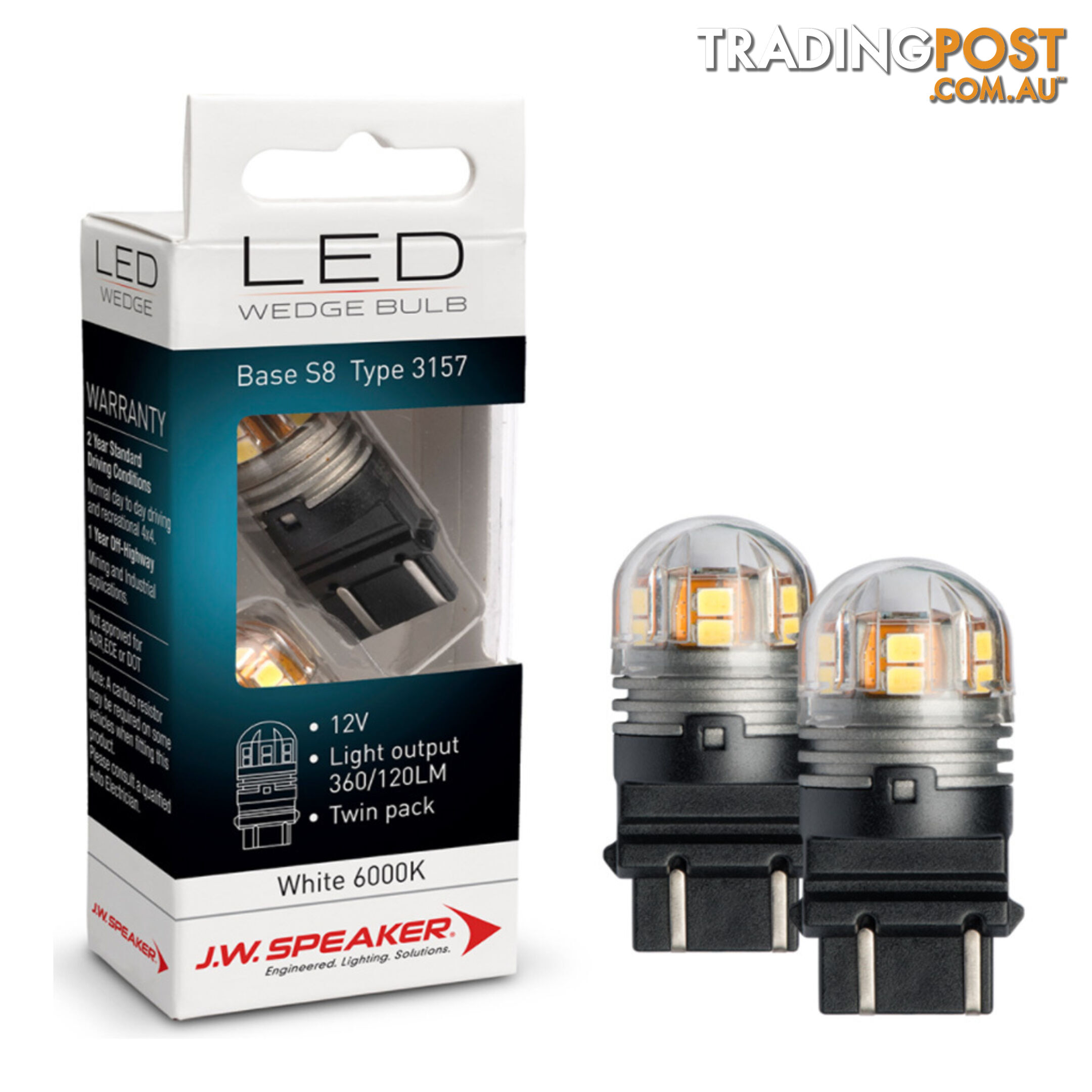 JW Speaker LED Bulb 12/24v Wedge Base White Light Twin Pack SKU - 990130