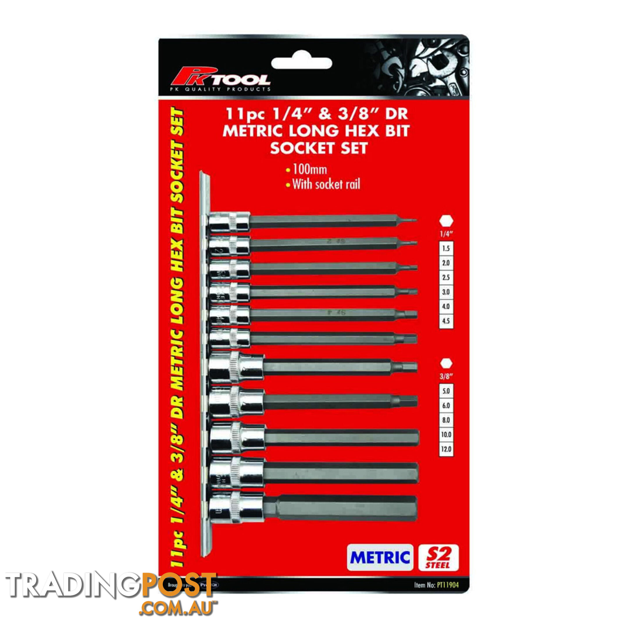 PK Tools Hex Bit Socket 1/4 "   3/8 "dr Metric Long Shaft 11pc Set SKU - PT11904