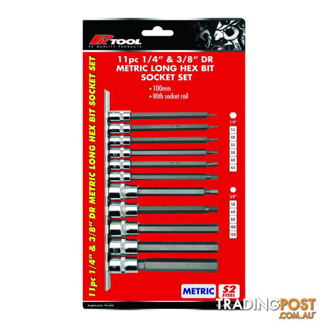 PK Tools Hex Bit Socket 1/4 "   3/8 "dr Metric Long Shaft 11pc Set SKU - PT11904