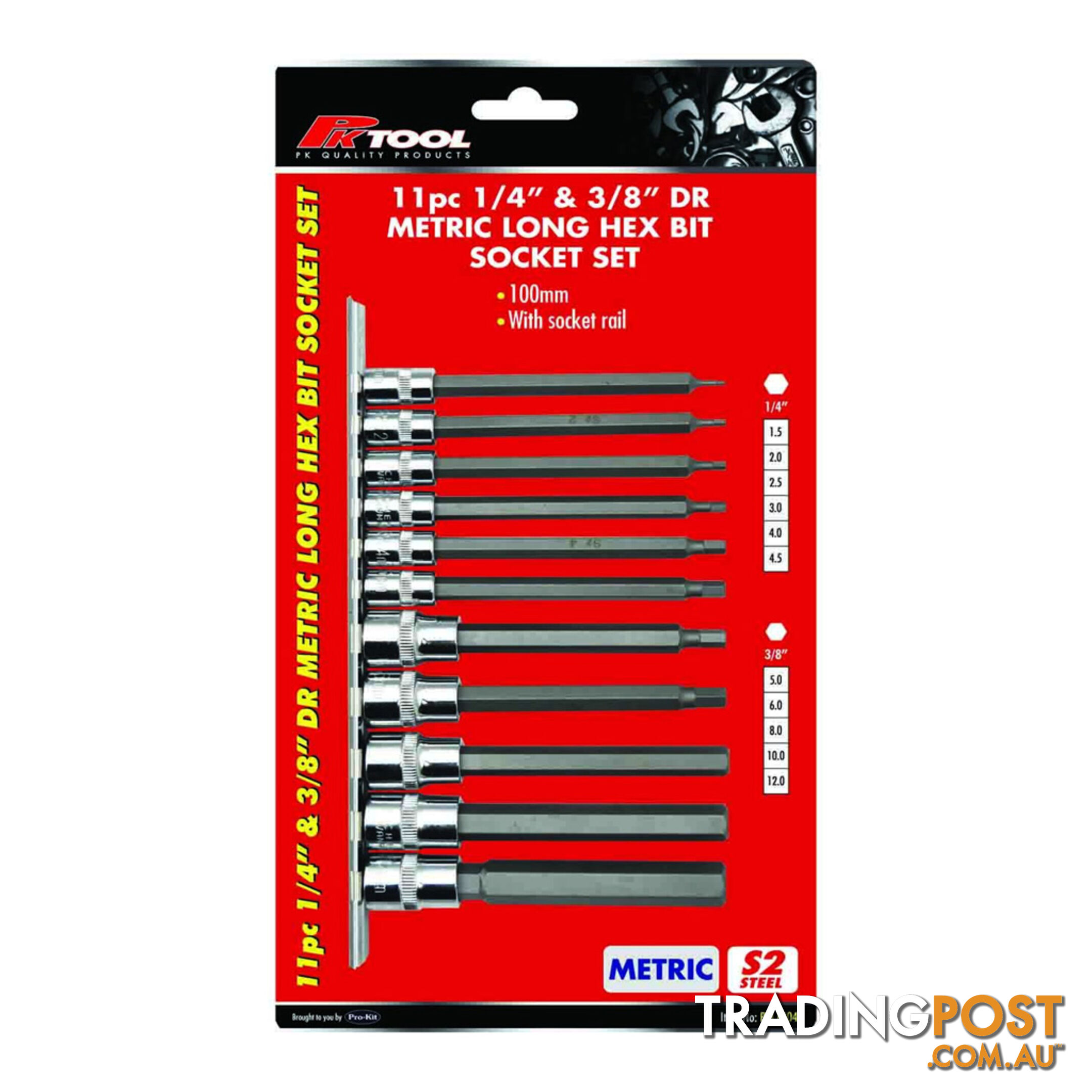 PK Tools Hex Bit Socket 1/4 "   3/8 "dr Metric Long Shaft 11pc Set SKU - PT11904