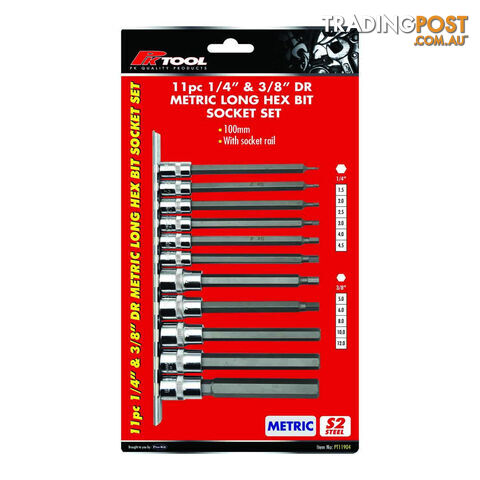 PK Tools Hex Bit Socket 1/4 "   3/8 "dr Metric Long Shaft 11pc Set SKU - PT11904