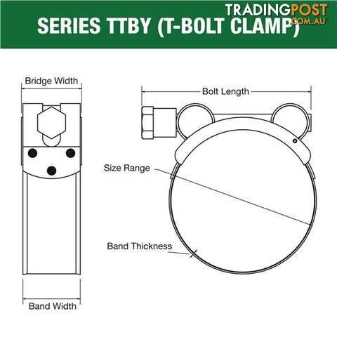 Tridon T-Bolt Hose Clamp 29mm â 31mm Part Stainless Solid Band 10pk SKU - TTBY29-31P