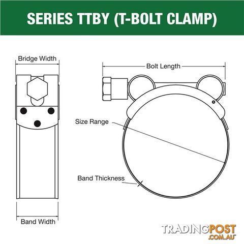 Tridon T-Bolt Hose Clamp 29mm â 31mm Part Stainless Solid Band 10pk SKU - TTBY29-31P