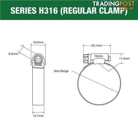 Tridon Full 316 S. Steel Hose Clamp 146mm â 197mm 10pk SKU - H316-116