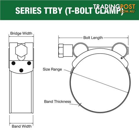 Tridon T-Bolt Hose Clamp 74mm â 79mm Part Stainless Solid Band 10pk SKU - TTBY74-79P