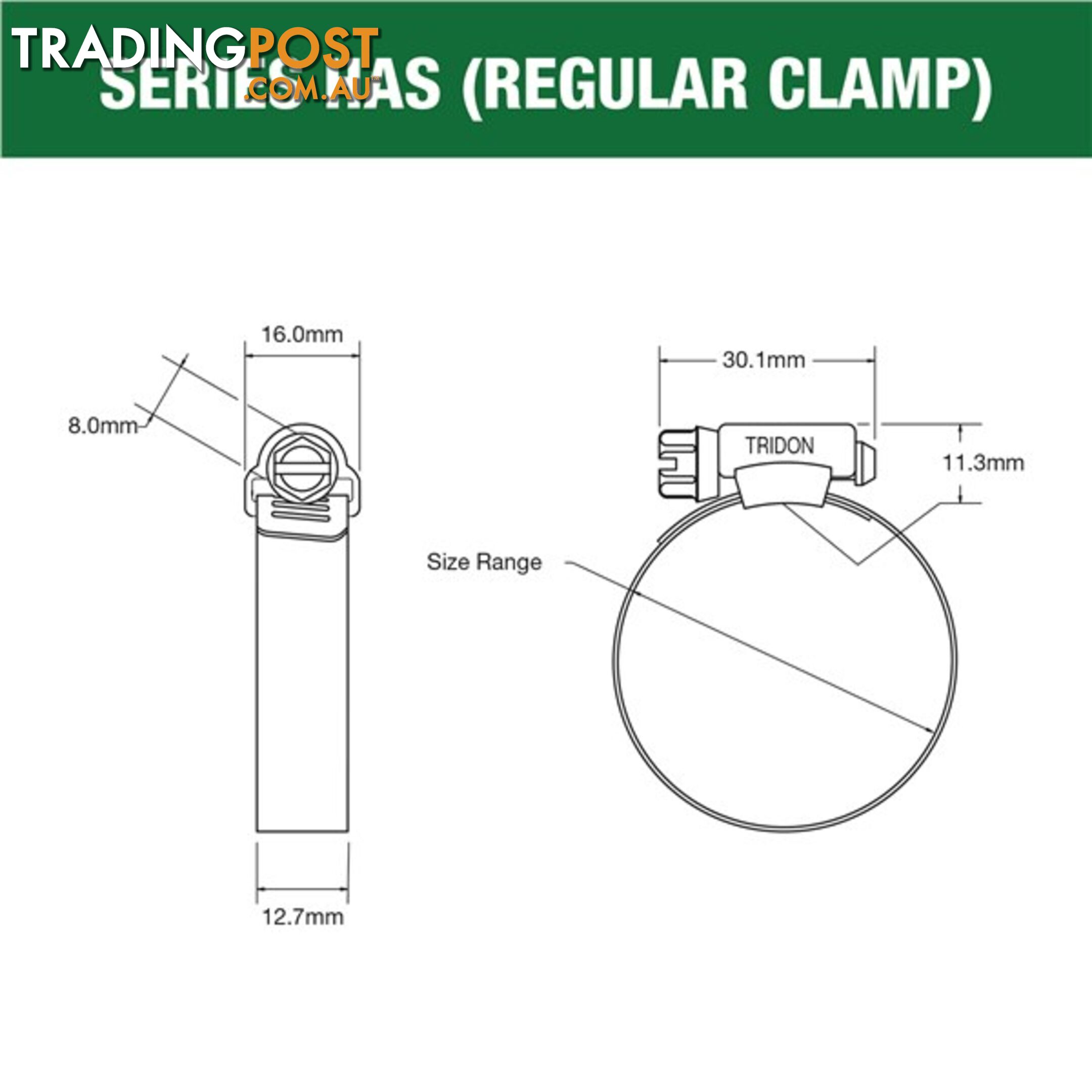 Tridon Full S. Steel Hose Clamps 52mm â 76mm Perforated Band 10pk SKU - HAS040P