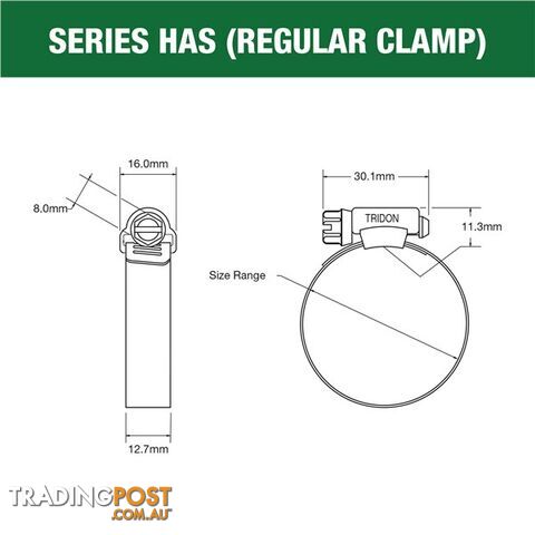 Tridon Full S. Steel Hose Clamps 52mm â 76mm Perforated Band 10pk SKU - HAS040P