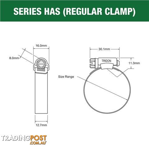 Tridon Full S. Steel Hose Clamps 52mm â 76mm Perforated Band 10pk SKU - HAS040P