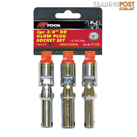 Glow Plug Socket 3pc Set 3/8 "dr Cr-V Universal Joint 8, 10   12mm  88mm Long SKU - PT12300