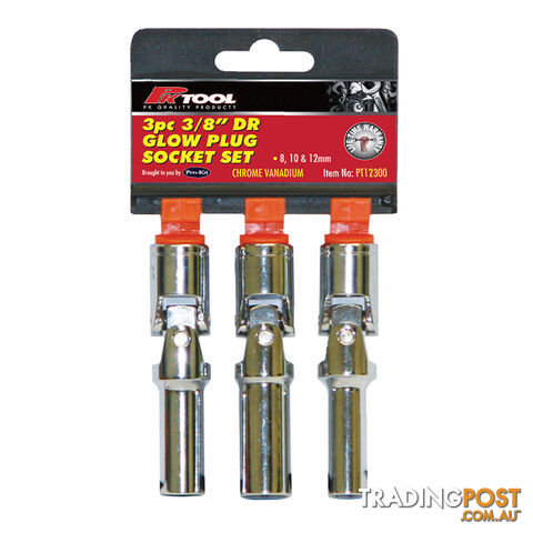 Glow Plug Socket 3pc Set 3/8 "dr Cr-V Universal Joint 8, 10   12mm  88mm Long SKU - PT12300