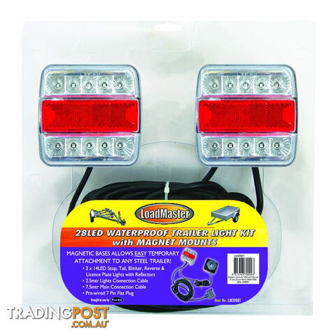 LoadMaster Trailer Light Kit Waterproof LED 7 Pin Flat Trailer Plug SKU - LM30801