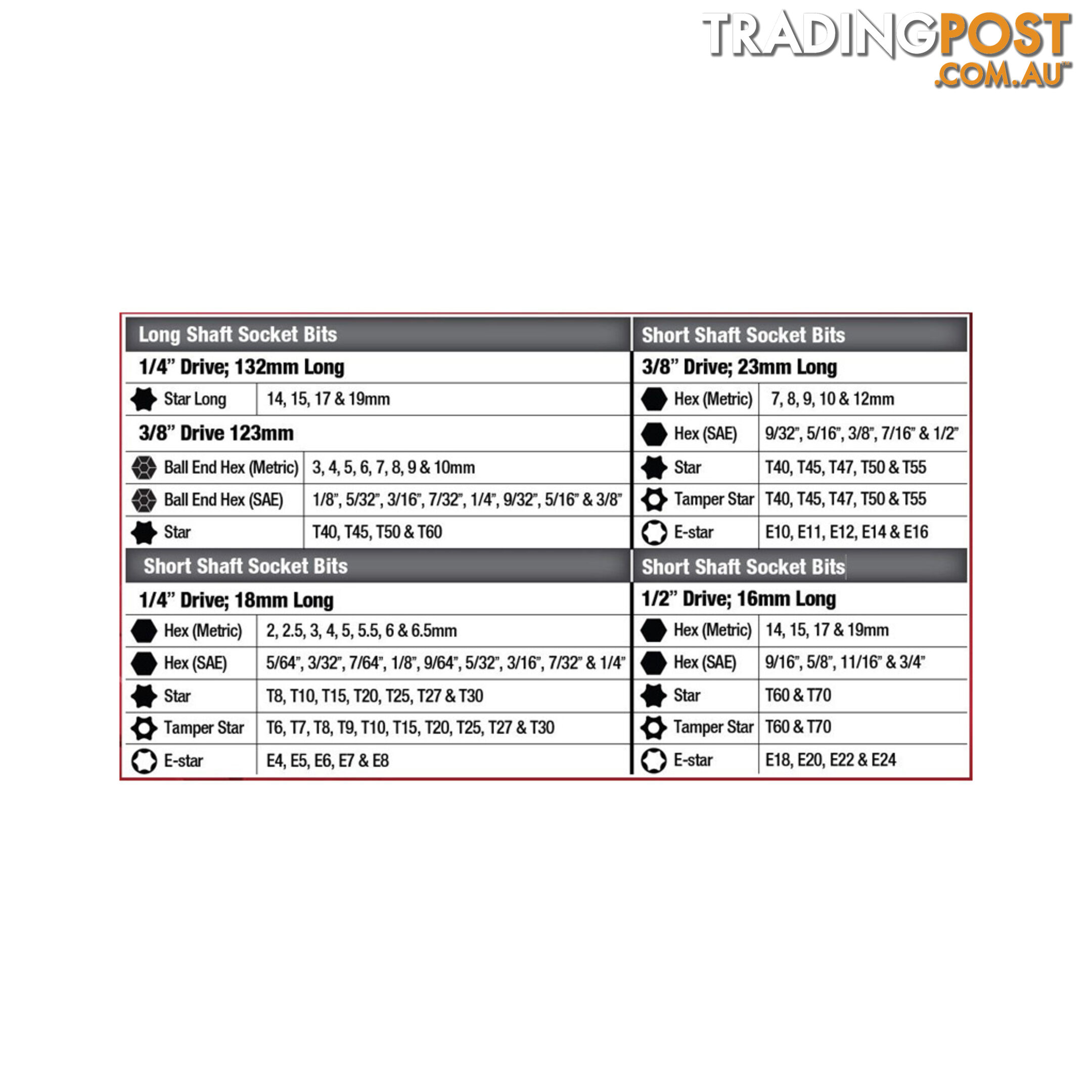 Pk Tools Bits Socket Set Long, Short Hex, Tamper   E-Star  - 107pc SKU - PT11960