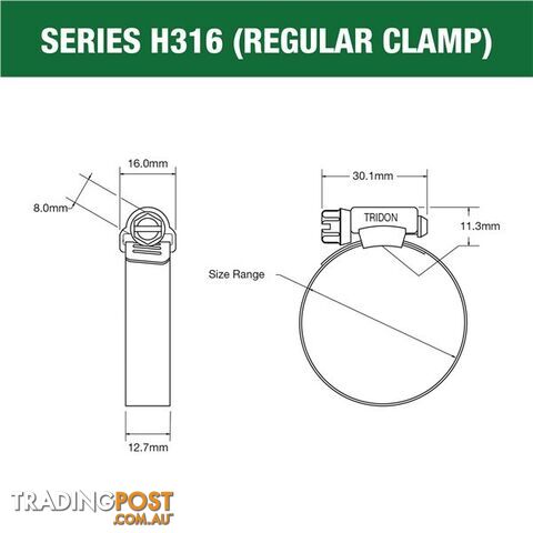 Tridon Full 316 S. Steel Hose Clamp 40mm â 64mm 10pk SKU - H316-032P