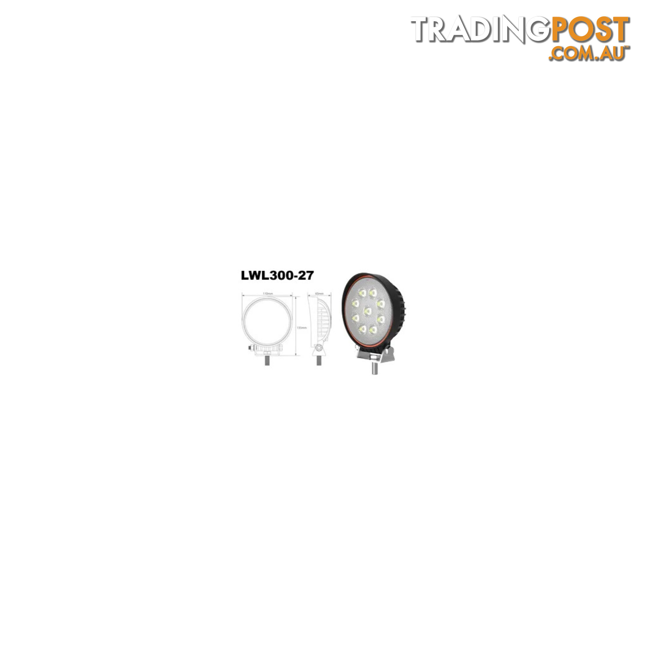 Whitevision 27W Round LED Work Lamp 60Â° Flood Beam 9-33V SKU - LWL300-27