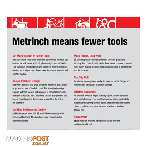 Metrinch 9mm (11/32 ") Combination Ring Spanner SAE Metric SKU - MET-1109