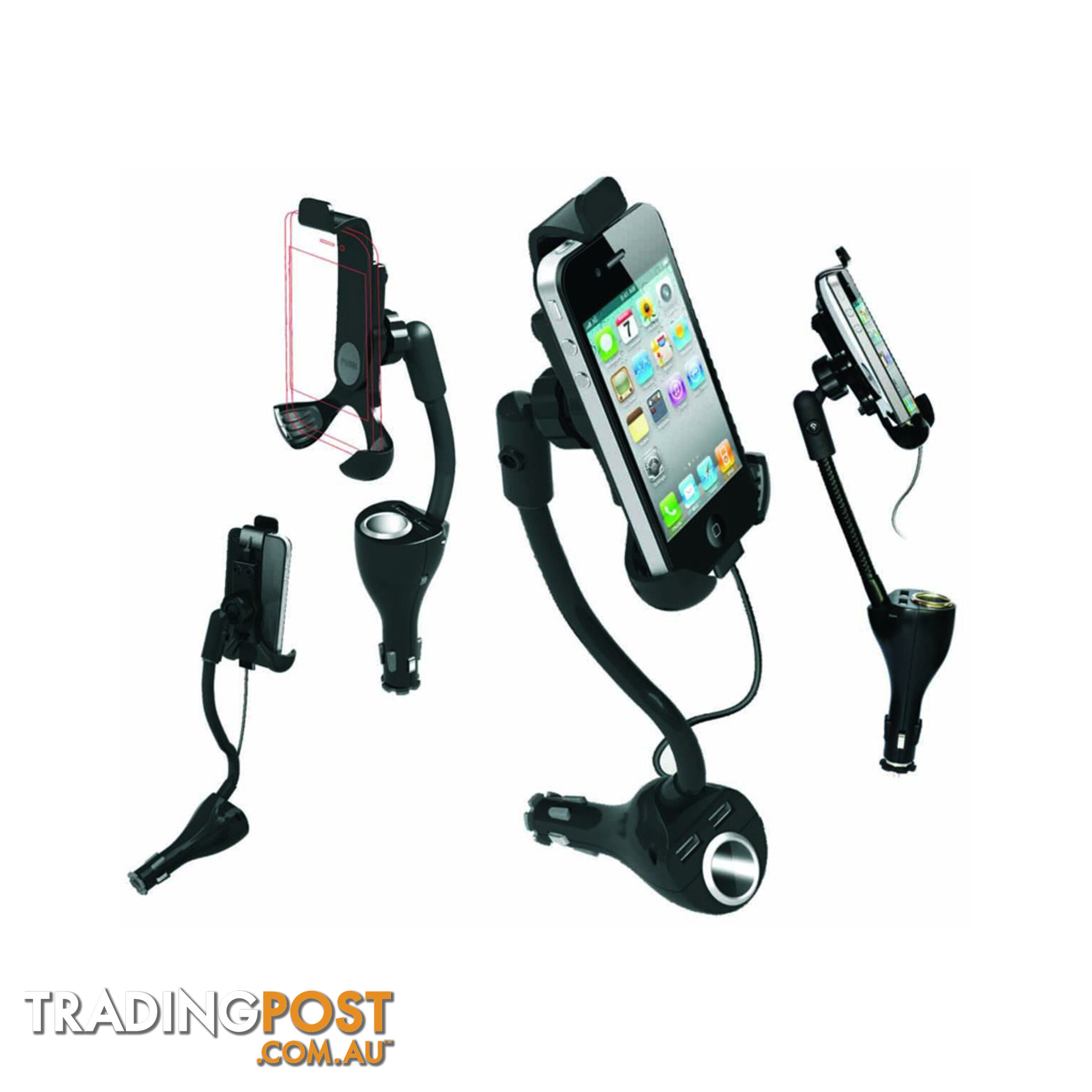 Pro-Kit Phone Holder w/ Lighter Socket   2 USBs Clip On/Off Style SKU - PK31705