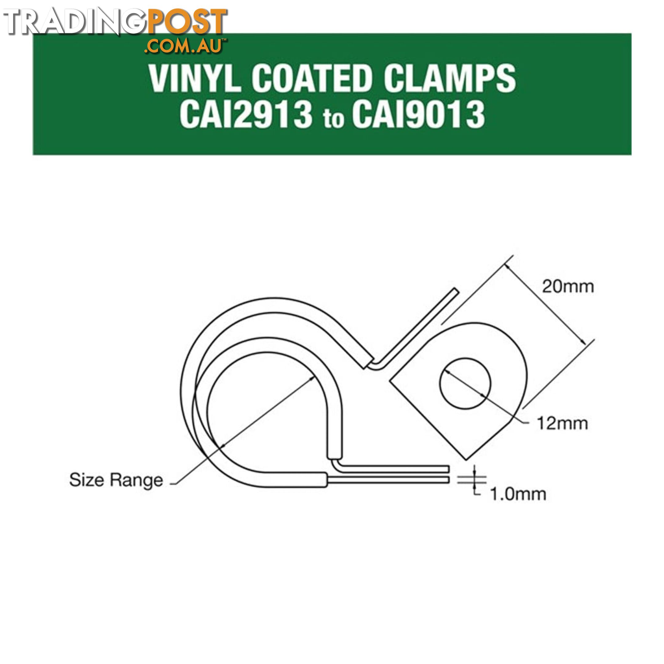 Vinyl Coated Hose   Cable Clamp 90mm (3 9/16?) Dia 20mm Band 12mm Hole 10pk SKU - CAI9013P