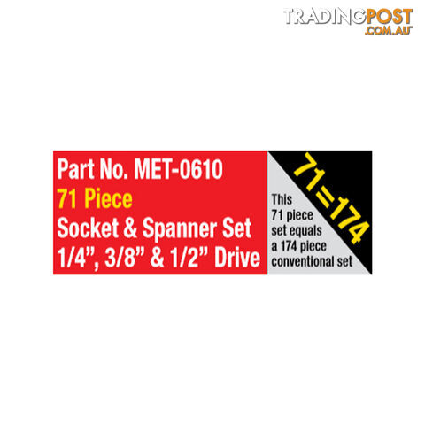Metrinch 71 pc Socket   Spanner Set 1/4 " 3/8 "   1/2 " Drive Equals 174 pc SKU - MET-0610