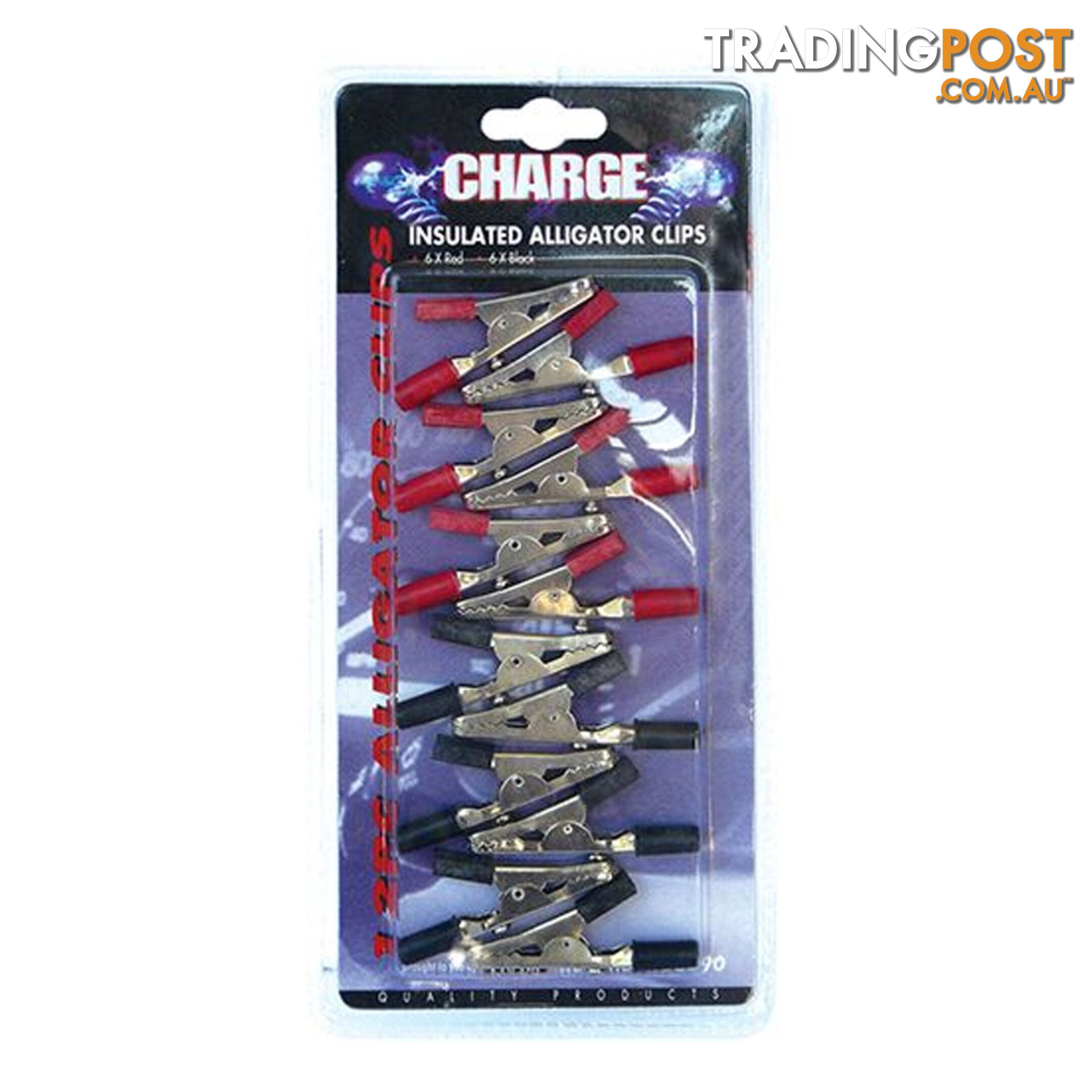 Charge Insulated Alligator Clips 6 x Pos 6 x Neg 50mm Long SKU - RG5290