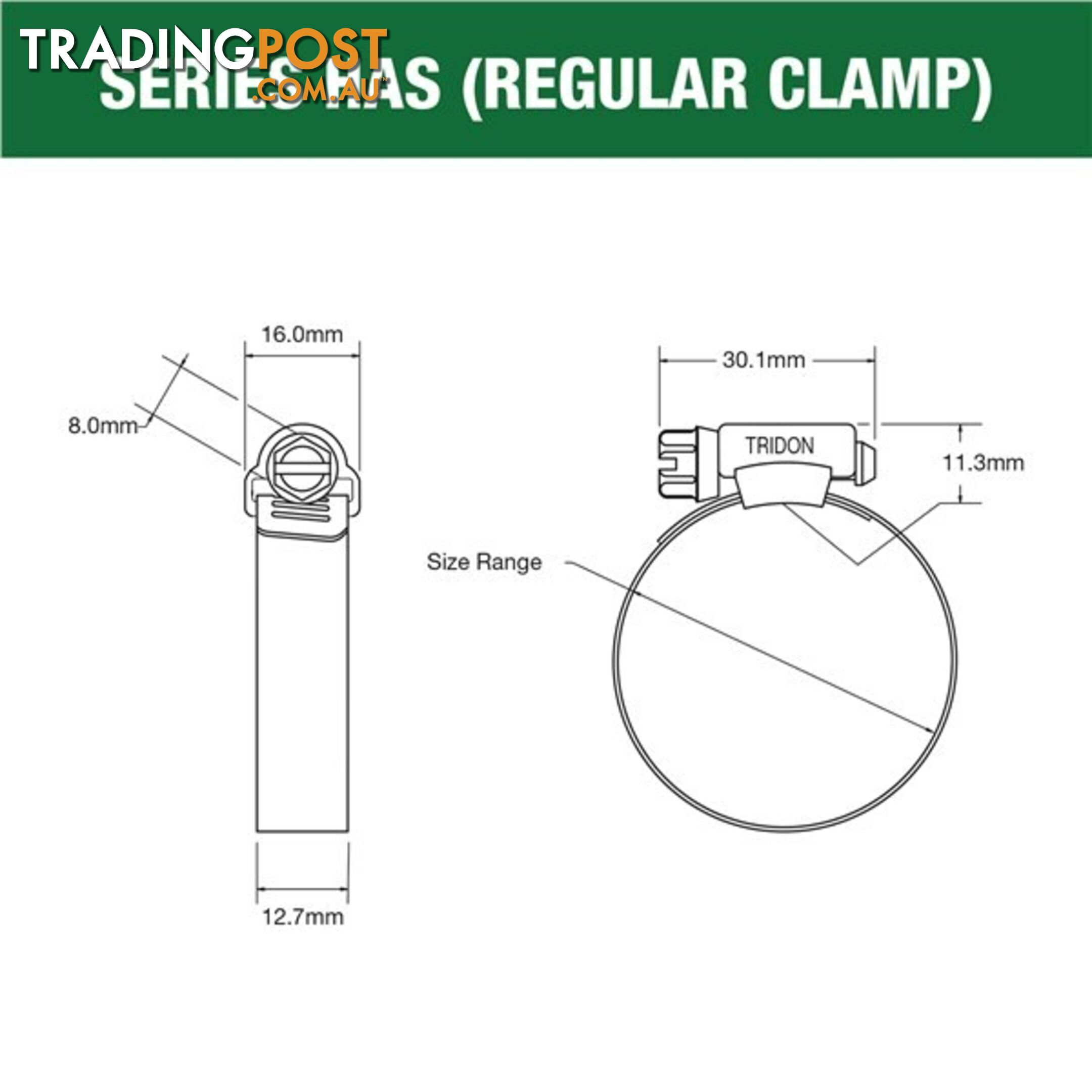 Tridon Full S. Steel Hose Clamps 181mm â 225mm Perforated Band 10pk SKU - HAS136