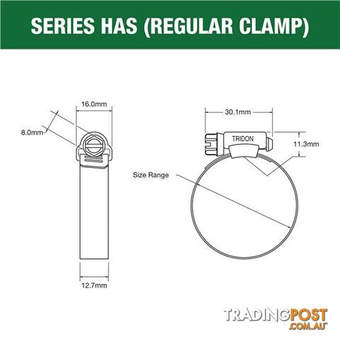 Tridon Full S. Steel Hose Clamps 181mm â 225mm Perforated Band 10pk SKU - HAS136