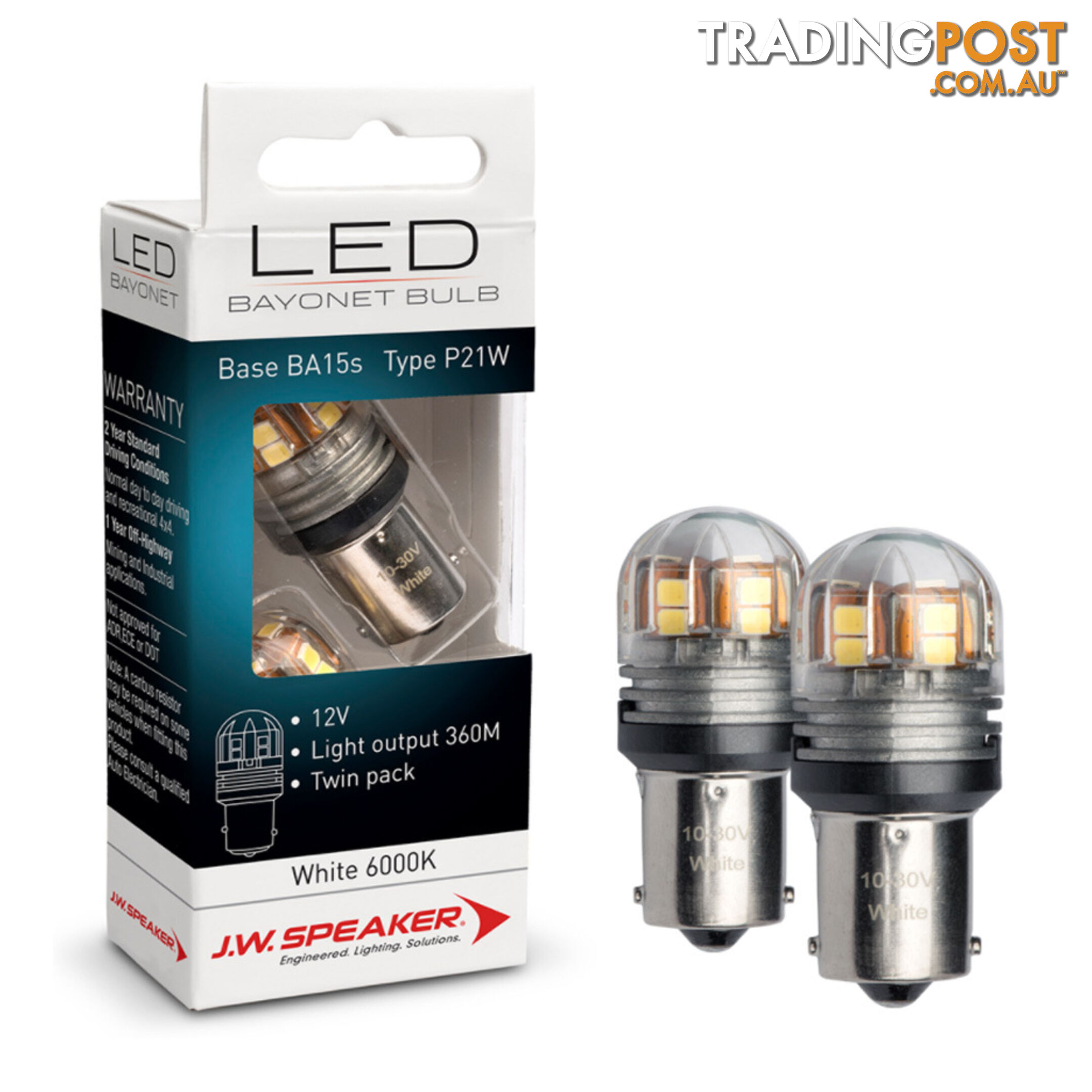 JW Speaker LED P21W Bulb 12/24v Bayonet Base White Light Twin Pack SKU - 990140