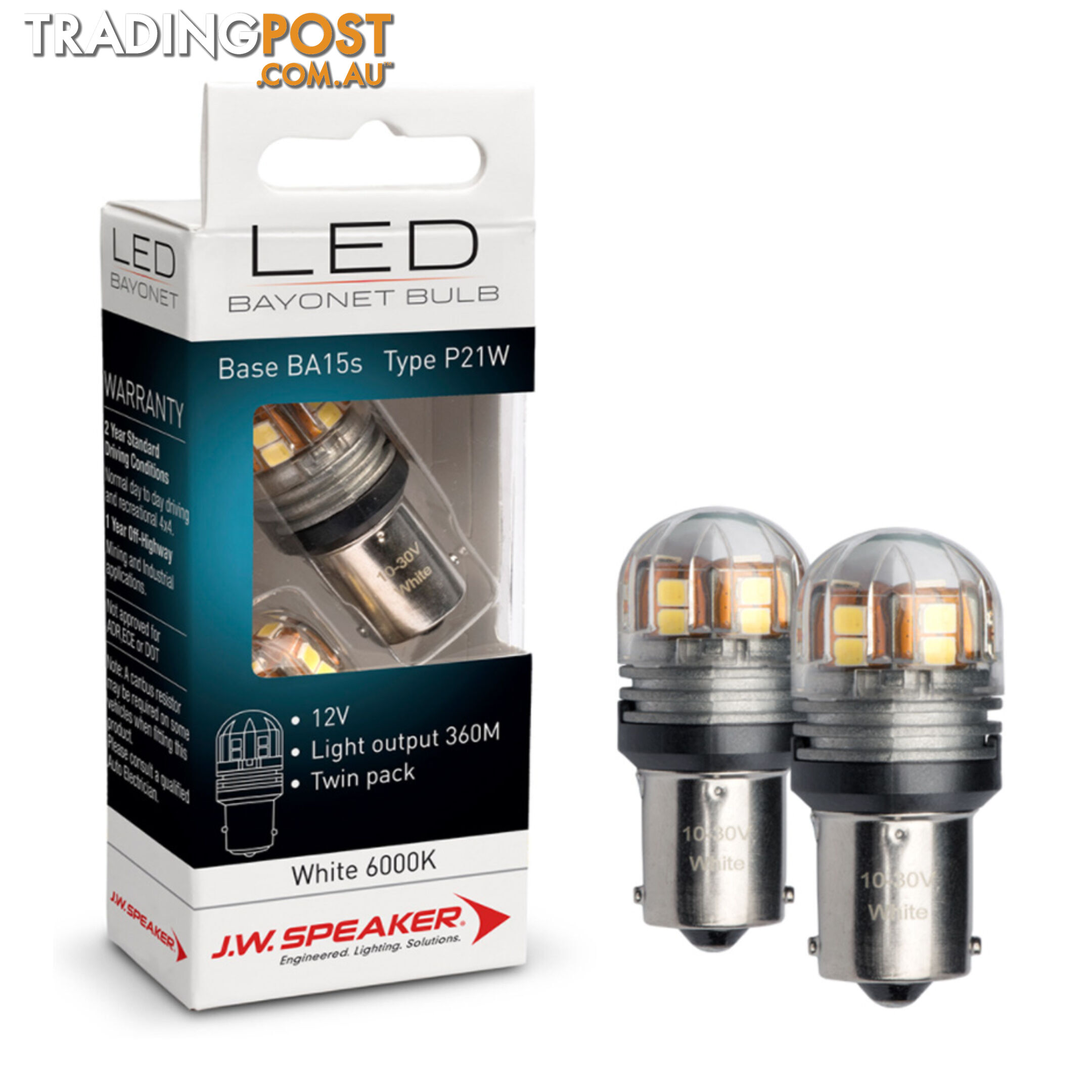 JW Speaker LED P21W Bulb 12/24v Bayonet Base White Light Twin Pack SKU - 990140