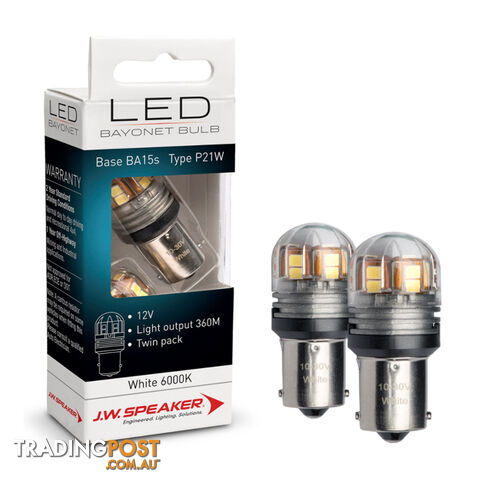 JW Speaker LED P21W Bulb 12/24v Bayonet Base White Light Twin Pack SKU - 990140