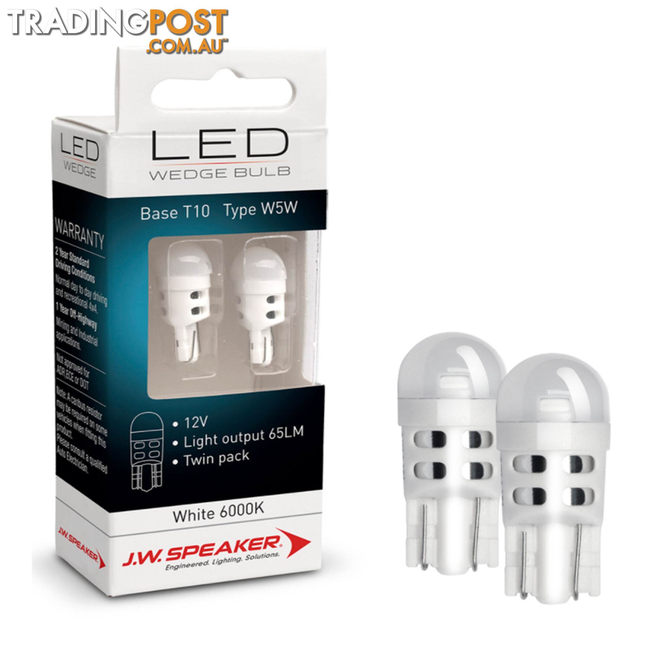 JW Speaker LED 12v Bulb W5W T10 Base White Light Twin Pack SKU - 990110