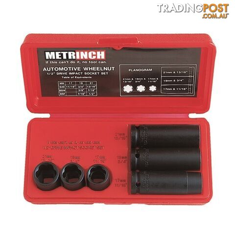 Metrinch 6 pc Wheelnut Impact Socket Set = 20pc Conventional Set SKU - MET-2460