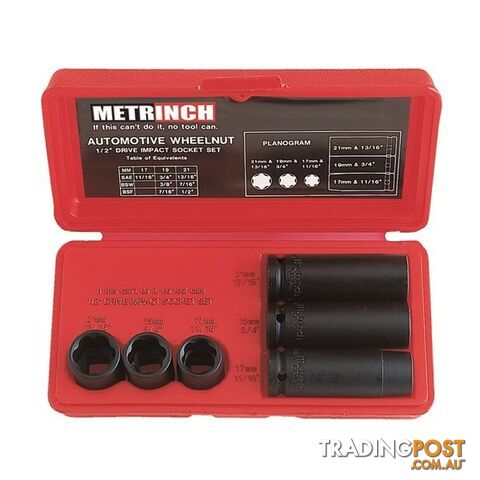 Metrinch 6 pc Wheelnut Impact Socket Set = 20pc Conventional Set SKU - MET-2460