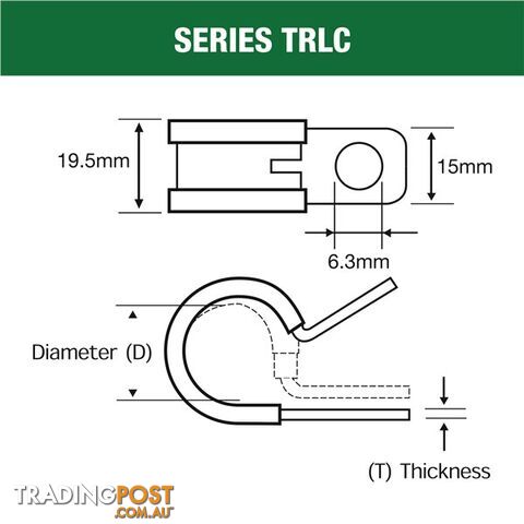 Tridon Rubber Lined Hose Clamp 33mm Zinc Plated 10 pk SKU - TRLC33P