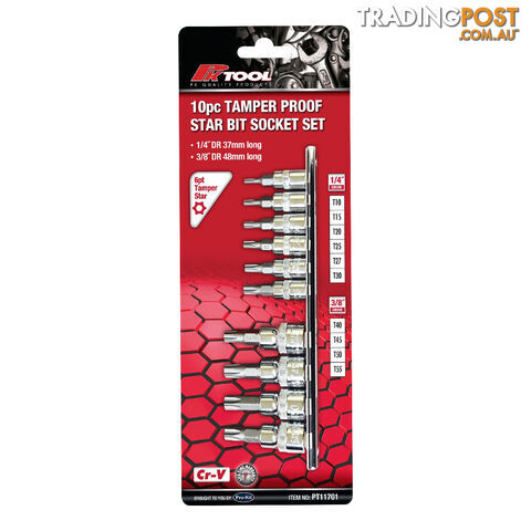 PK Tools Tamper Proof Star Bits 1/4 "   3/8 "dr 6PT Socket Set SKU - PT11701