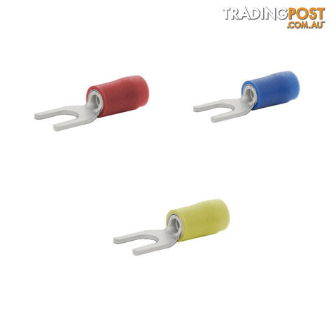 Blue Bar Red/Blue/Yellow Insulated 3.0-8.0mm Fork Terminal w/ Wire 0.5-6mm 10pk SKU - DC-13281, DC-13282, DC-13283, DC-13284, DC-13285, DC-13286, DC-13287, DC-13288, DC-13289, DC-13290